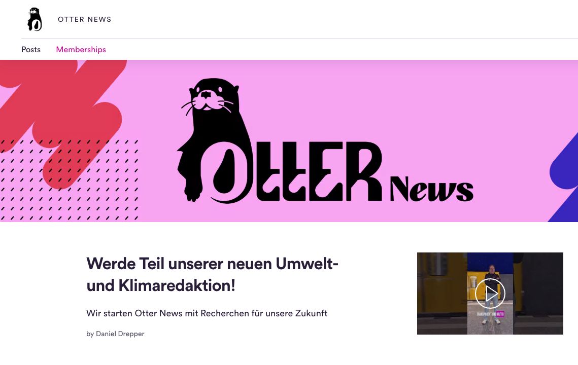 Otter News在Steady上的官方招募页，邀请读者参与环境与气候编辑部的筹建。来源：Otter News / Steady，2026年10月15日截屏。