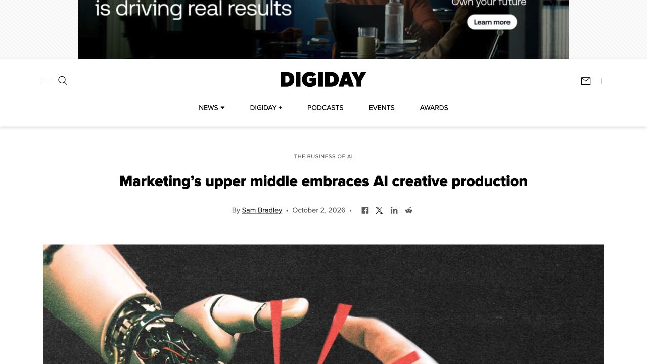 Digiday于2026年10月2日刊出的AI创意生产报道